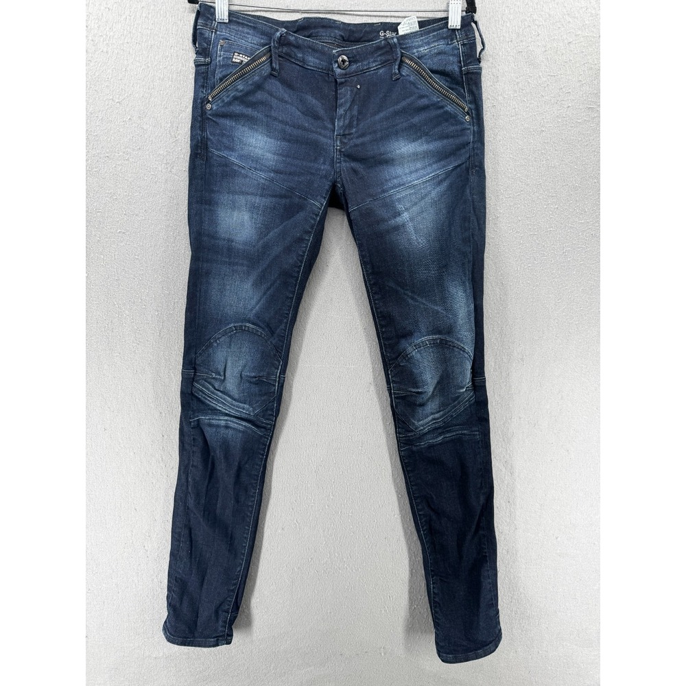 G-STAR Womens 5620 Tapered Jeans Size 28x32 Low Rise Dark‎ Moto Biker Stacked